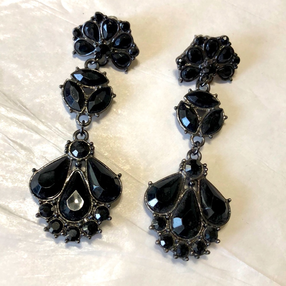 Black Jeweled Dangle Earrings